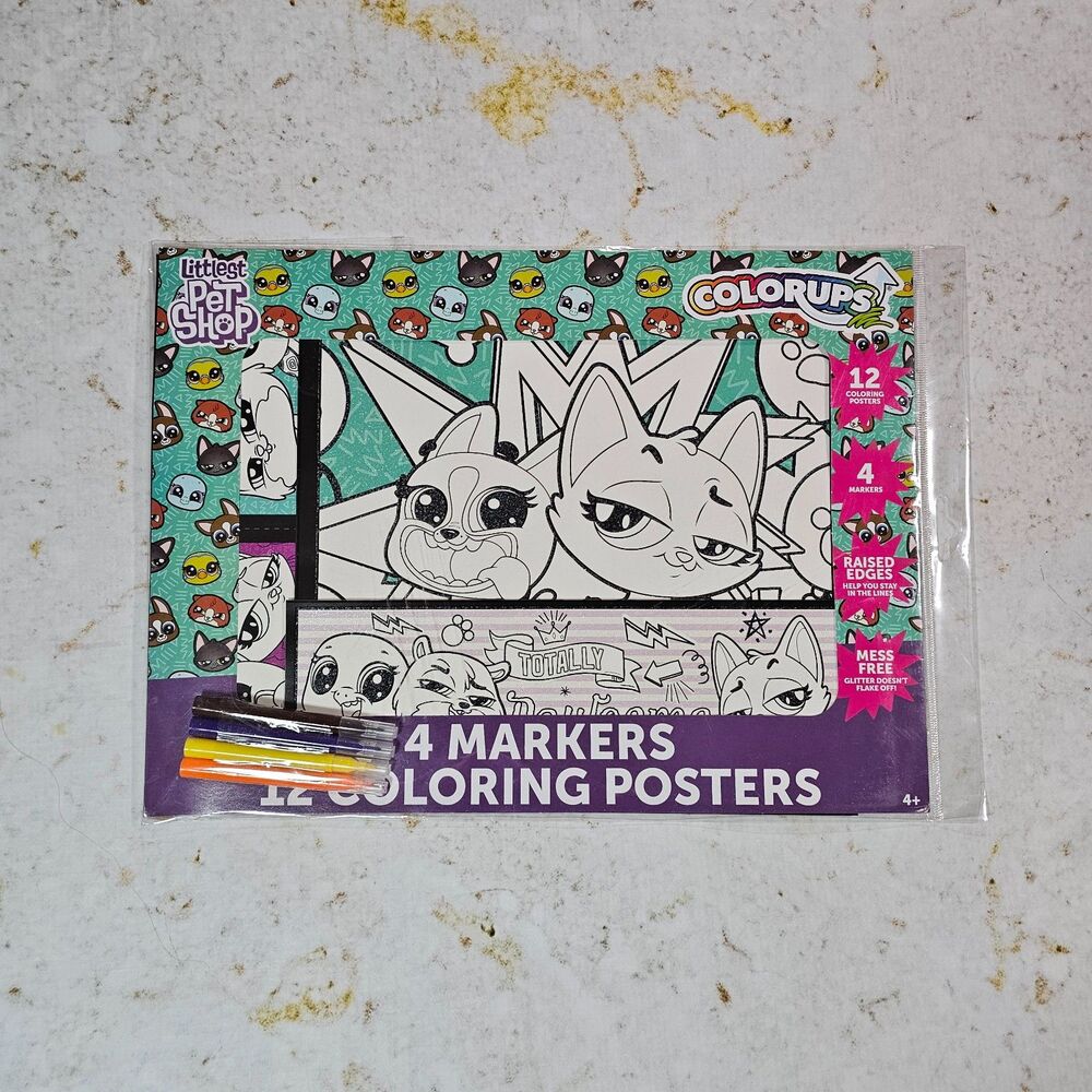 Littlest Pet Shop ColorUps Coloring Poster Set 12 Posters 4 Markers New Gift